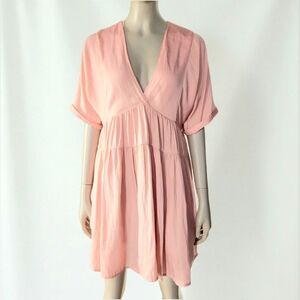 The Impeccable Pig Layered Babydoll Dress Womens S Blush Peach V Neck Tassle Tie